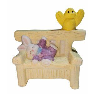Vintage Porcelain Bench With Bunny Rabbit & Bird Easter Village Doll House Deco